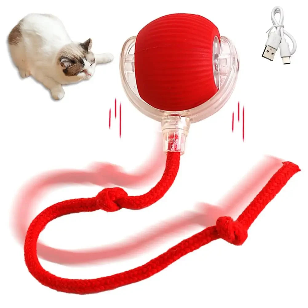 New Cat Interactive Ball Toy Automatic Rolling Ball Faux Tail Rechargeable Smart Pet Electric Toy Dog Cat Training Imitate Mouse