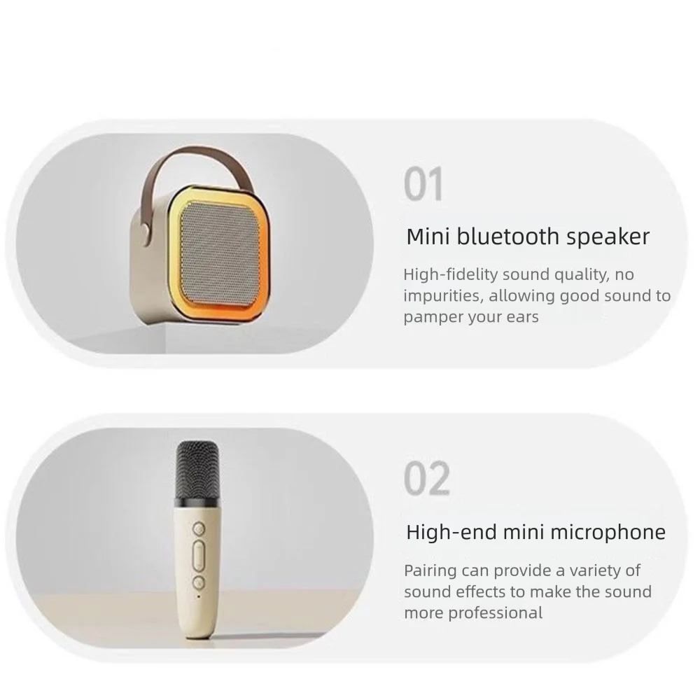 Bluetooth Audio Mini Karaoke Machine K12 with 1/2 Wireless Microphones Portable Bluetooth Speaker Fun Toys RGB Light