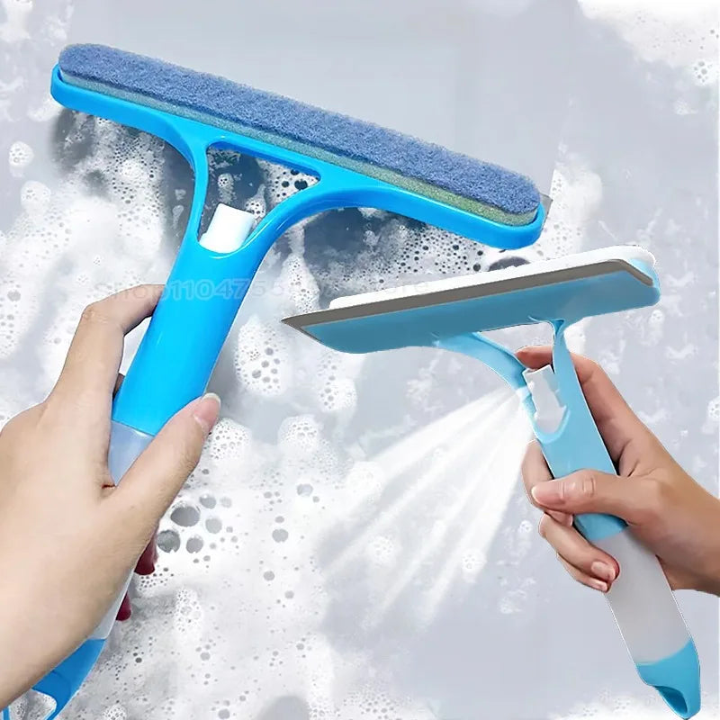 3 in 1 Window Cleaning Squeegee Multi Function Glass Mirror Wiper with Spray Bottle Microfiber Scrub Household Car Cleaner Tools