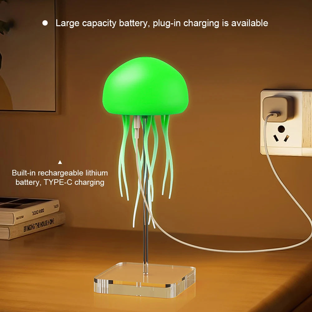 Gradient Voice Control Jellyfish Night Light RGB Cute Jellyfish Bedside Lamp Type-C Charging LED Night Lamp