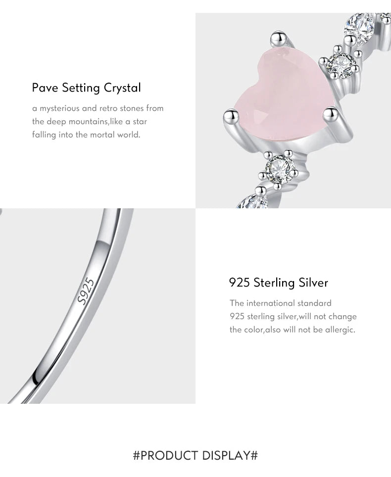 MODIAN 925 Sterling Silver Elegant Pink Crystal Heart Finger Rings For Women Birthday Romantic Gift Fine Jewelry Accessories