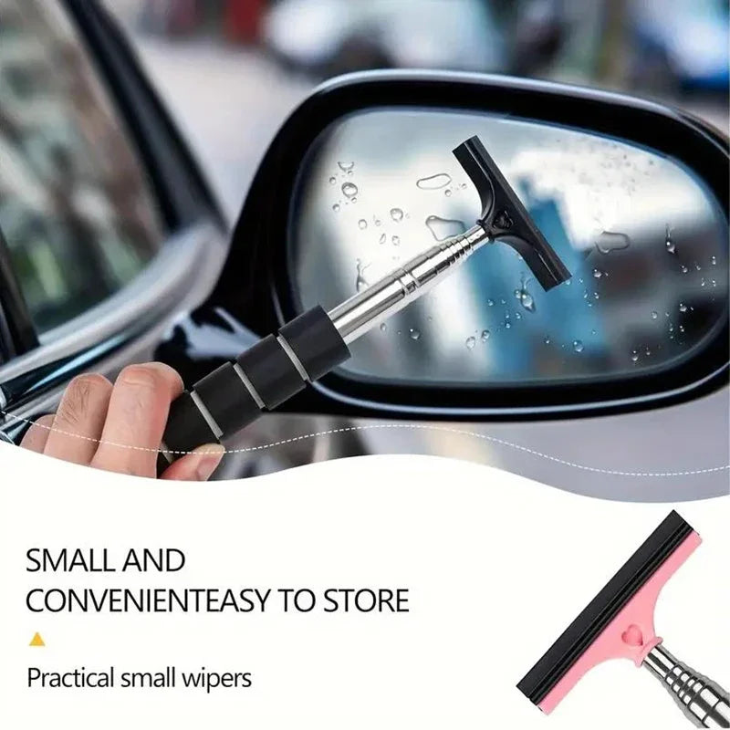 Car Rearview Mirror Wiper Telescopic Handle Car Rearview Mirror Wiper Durable Stainless Auto Glass Cleaning Tools Cleaning Brush