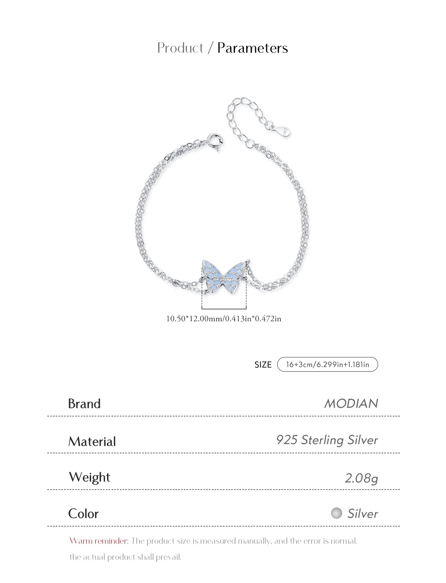 MODIAN Sweet Blue Opal Butterfly Bracelet 925 Sterling Silver Fashion Double Layer Link Chain Bracelets For Women Fine Jewelry