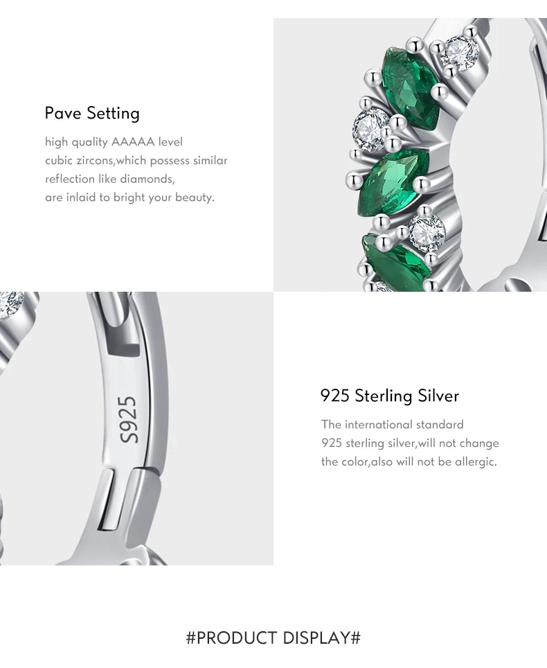 Modian 925 Sterling Silver Green And Clear Rhombus Zirconia Hoop Earrings For Women Party Simple Ear Buckles Fine Jewelry Gift