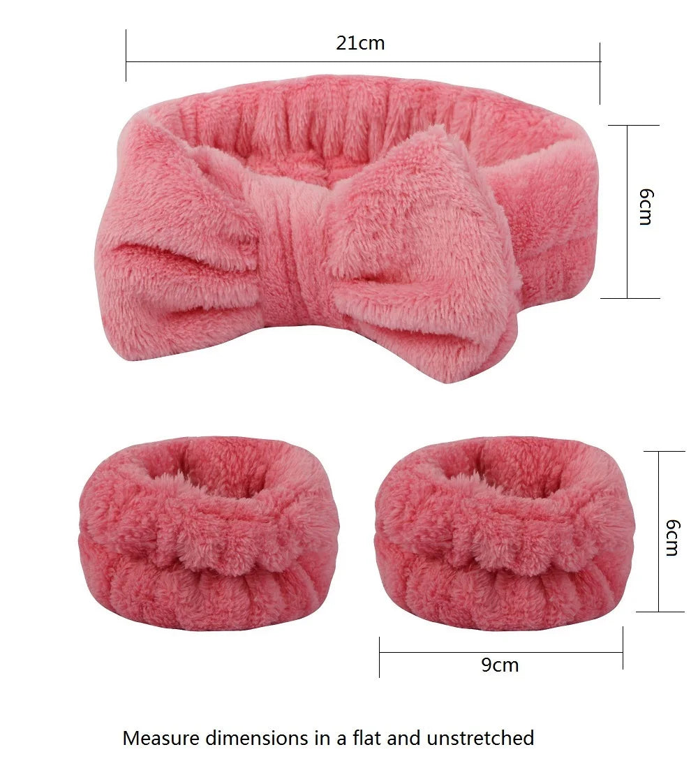 Flannel front bow elastic headband face wash and makeup headband waterproof wrist cover hair tie headband
