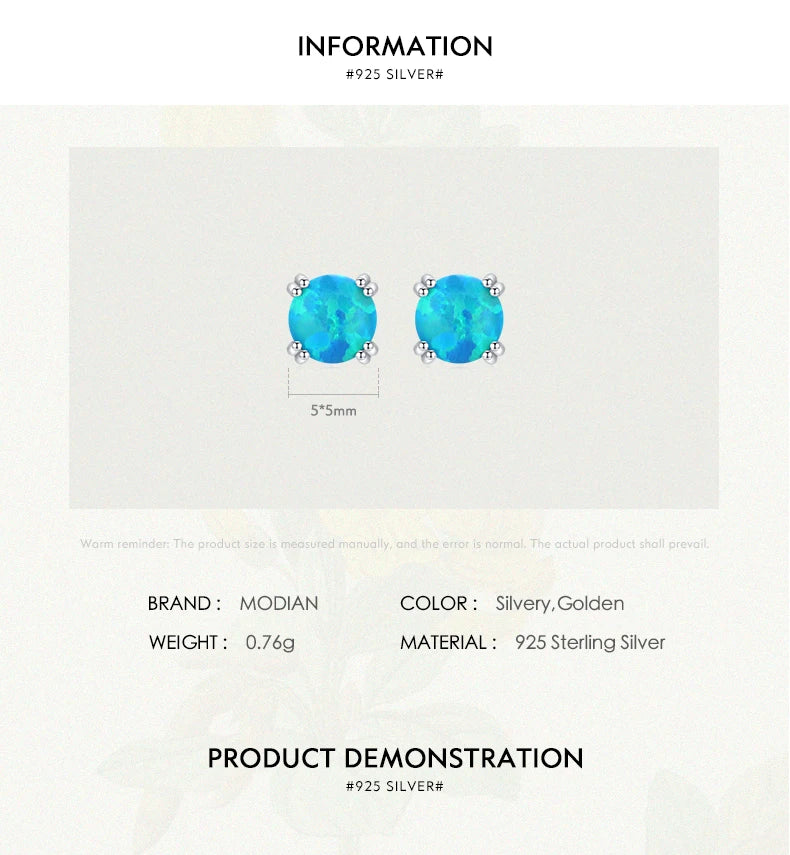 MODIAN 925 Sterling Silver Fashion Stylish Natural Opal Stud Earrings For Women Girl Fine Jewelry Anniversary Gifts Accessories