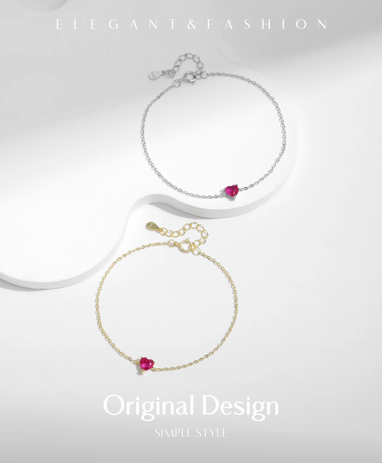 MODIAN 925 Sterling Silver Romantic Rose Red Zirconia Heart  Bracelet Elegant Simple Link Chain For Women Fine Jewelry Gifts