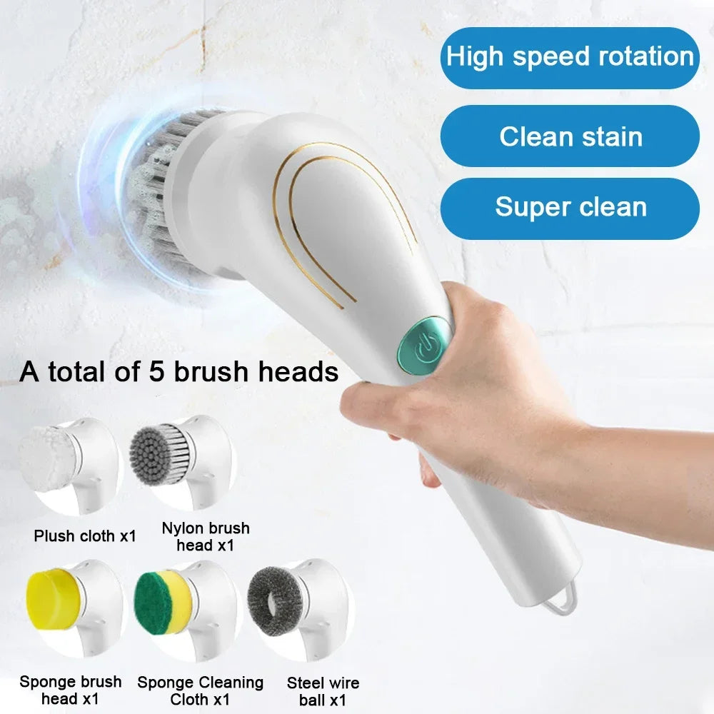 5 In 1 Electric Cleaning Brush Charging Multifunctional Bathroom Wash Kitchen Dryer Vent Cleaning Tool Dishwashing Brush Bathtub