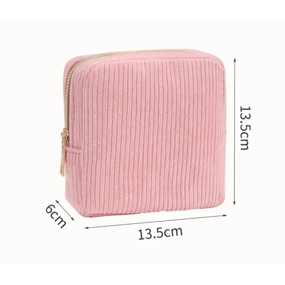 Small Makeup Bag for Purse Mini Cosmetics Bag Corduroy Cute Cosmetic Pouch for Women with Slip-in Pockets Storage Clutch