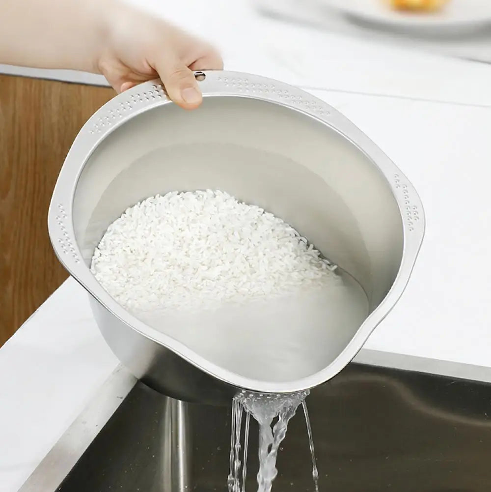 Multifunctional Rice Rinser Bowl Drainer Scoop Water Filter Cup Stainless Steel for Washing Fruits Vegetables Draining