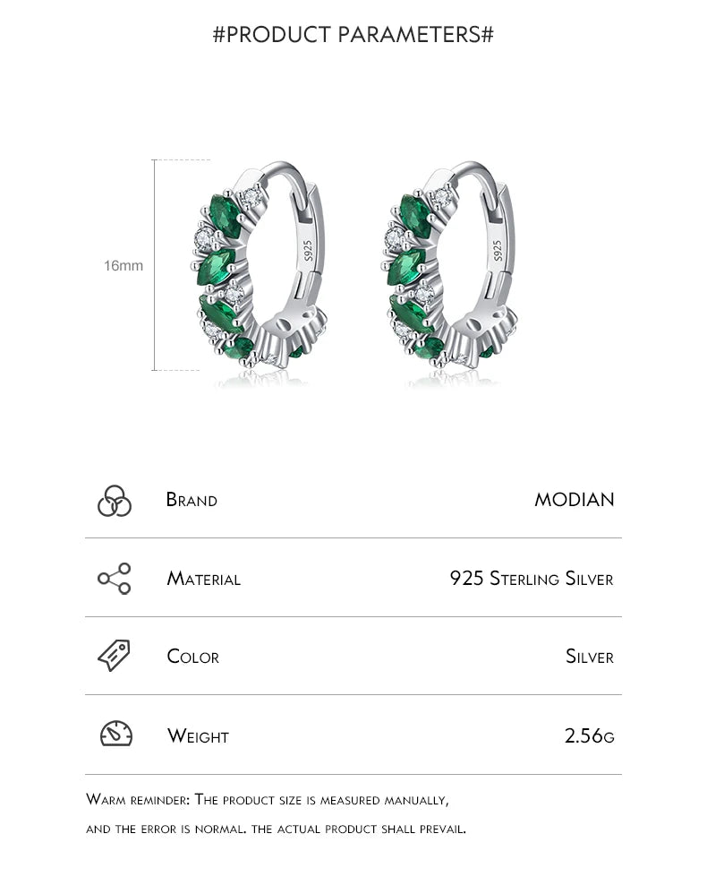 Modian 925 Sterling Silver Green And Clear Rhombus Zirconia Hoop Earrings For Women Party Simple Ear Buckles Fine Jewelry Gift