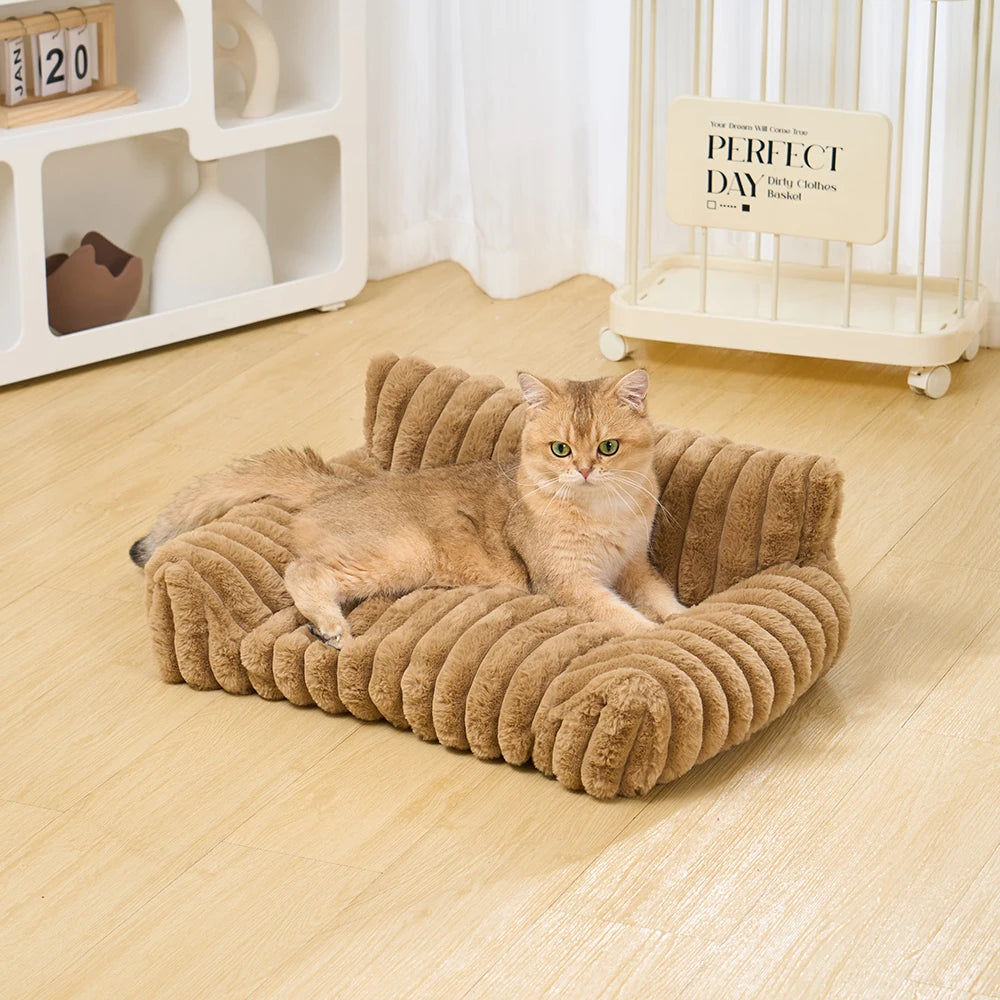 Warm Cat Dog Bed Sofa Cat Nest Soft Striped Pet Bed for Small Medium Dogs Comfortable Plush Puppy Bed