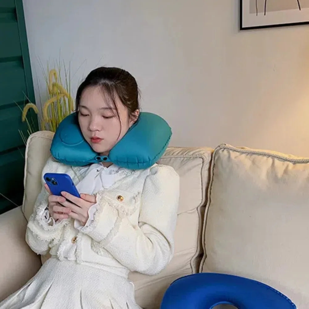 U-Shape Inflatable Neck Pillow Automatic Inflatable Super Light Cervical Pillow Head Rest Press to inflate Travel Pillows