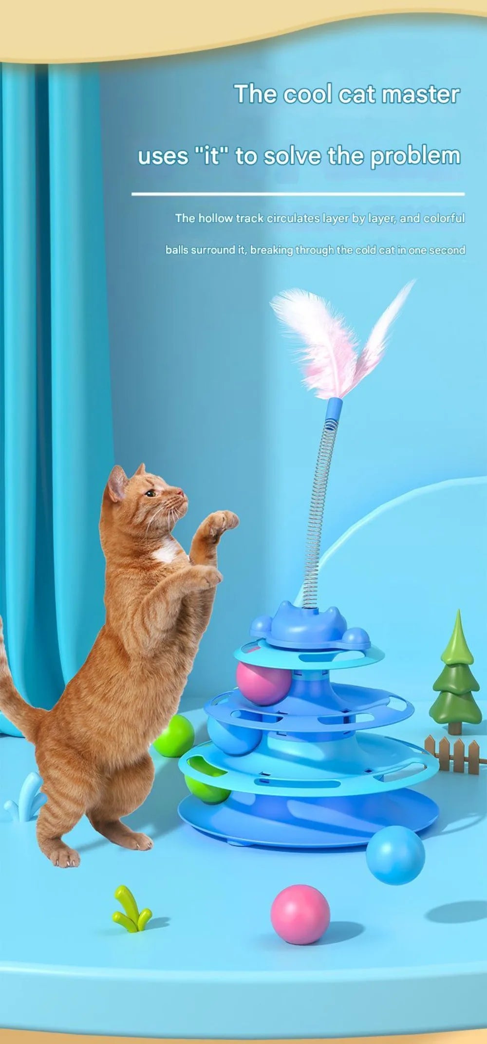 4-Layer 1pcs  Feather Cat Turntable With Fun Toy Ball And Playing Stick - Interactive Toy For Cats