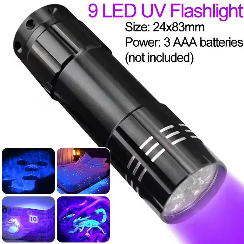 Mini LED UV Flashlight Zoomable 365nm 395nm Ultraviolet Lamp Portable Pocket Torch Money Scorpion Pet Urine Stain Detector Tools