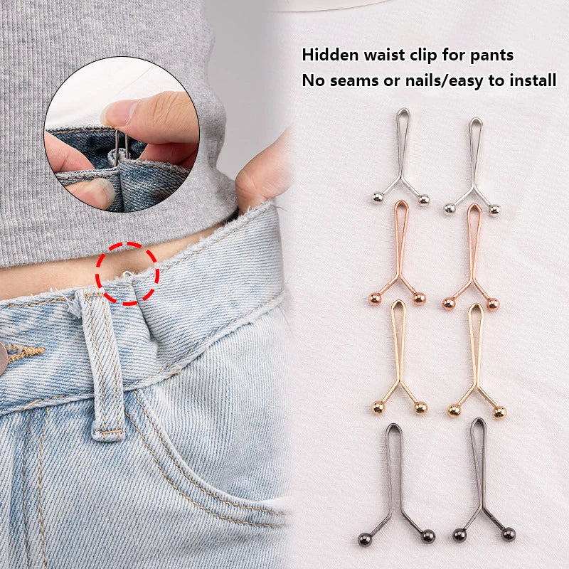 4pcs invisible waist tightening metal clip, adjustable button clip, suitable for jeans and clothes, fashion accessories