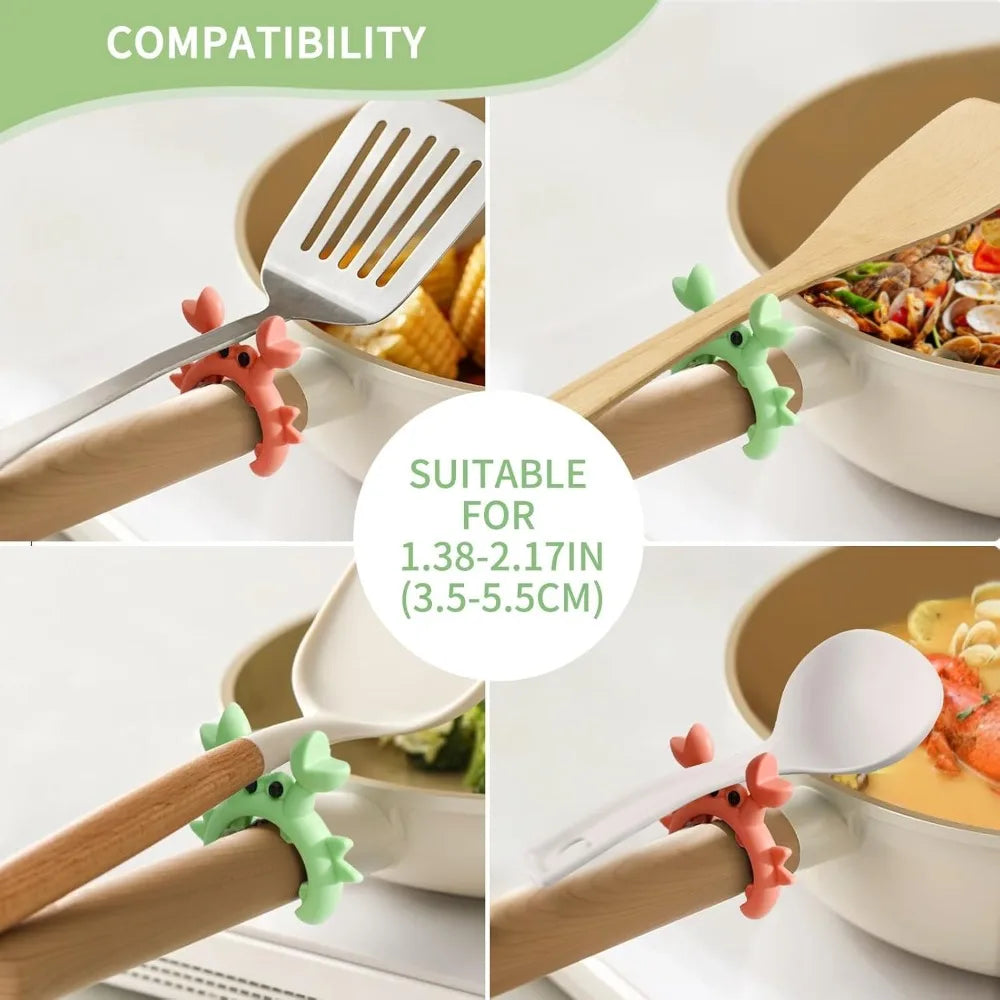 6/1PCS Small Crab Spatula Holder Anti Scalding Overflow Silicone Pot Clip Spoon Holder Clip Universal Shovel Rack Kitchen Gadget