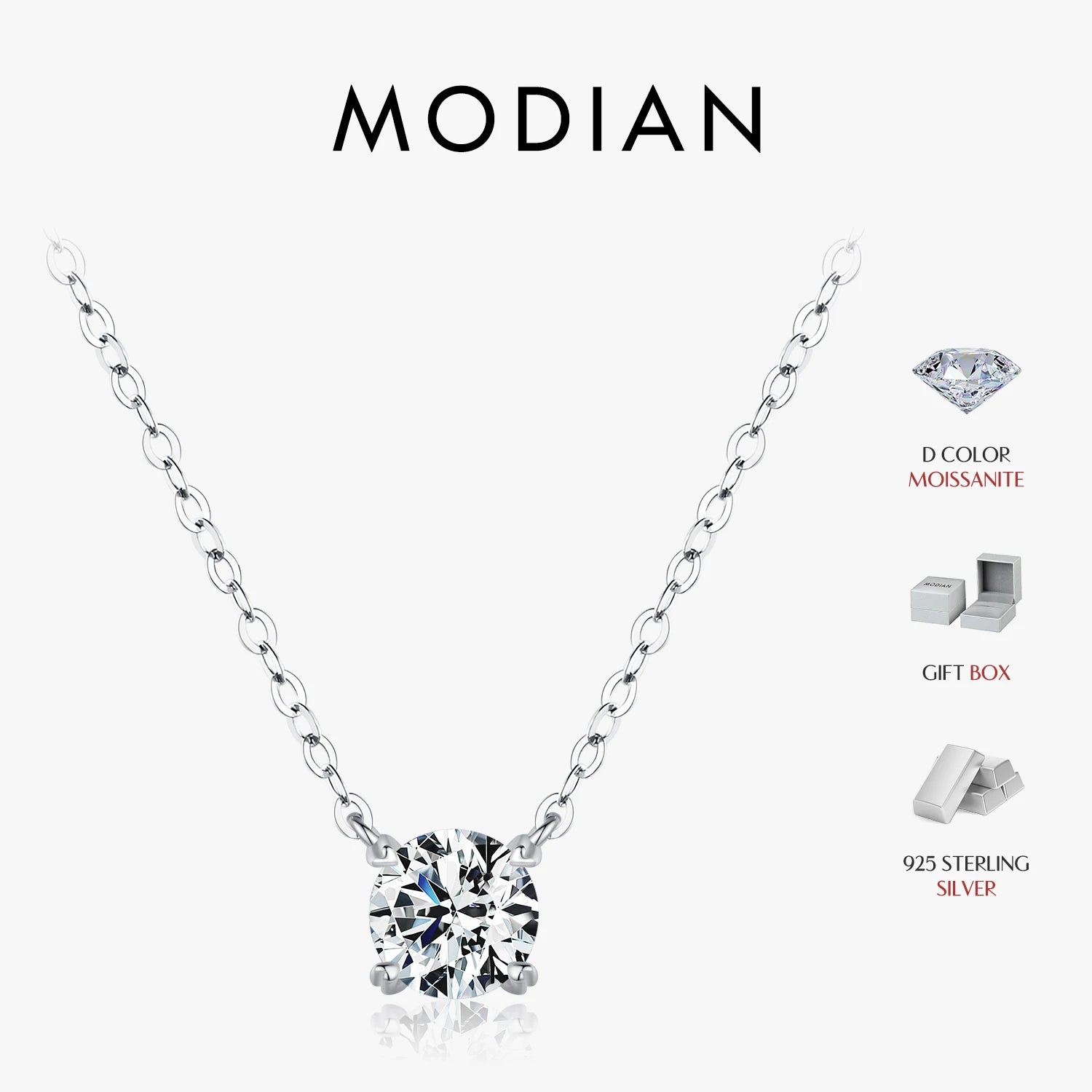MODIAN Moissanite Pendant Necklace D Color 0.8CT Lab Diamond For Women Wedding Engagement 925 Sterling Silver Fine Jewelry Gift