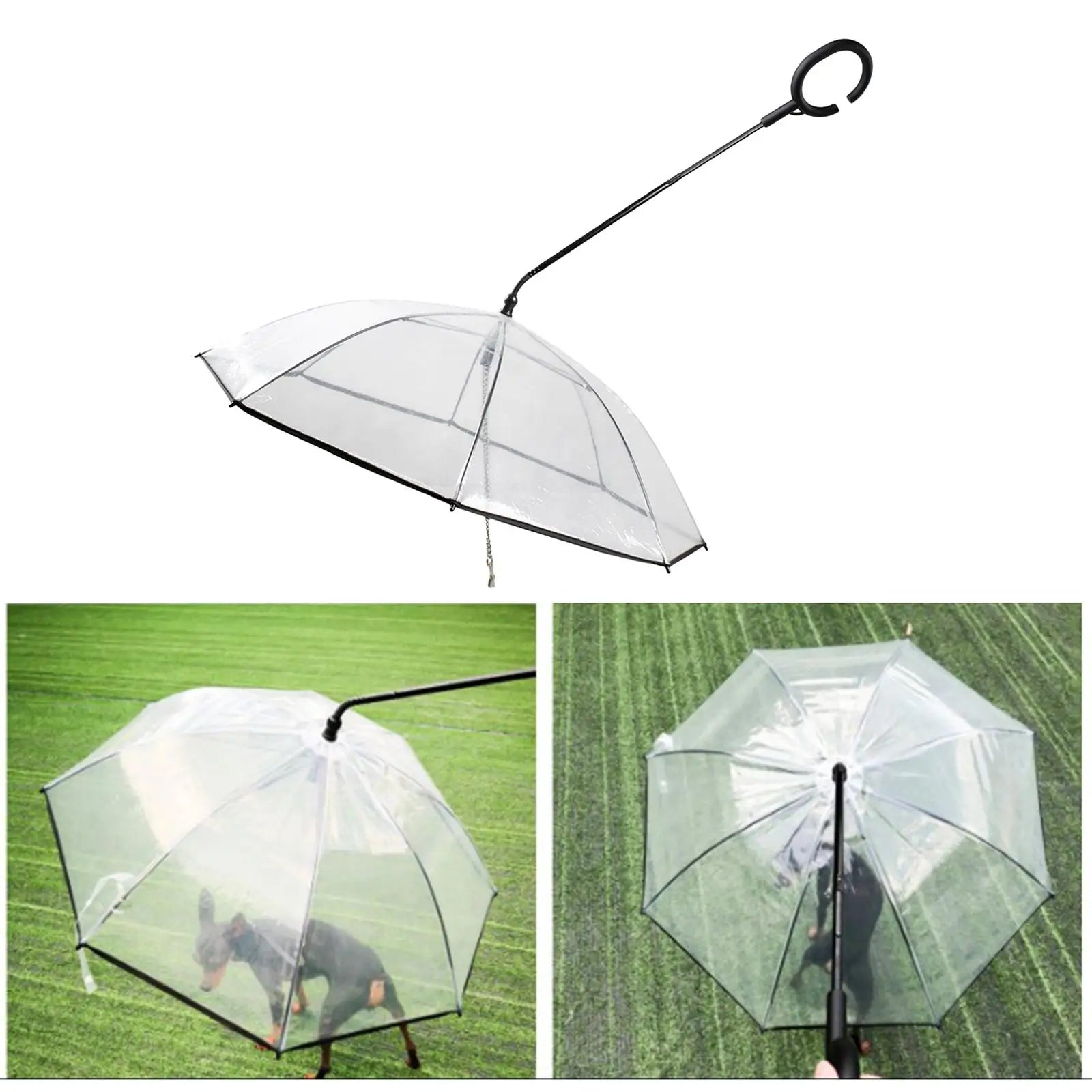 Detachable Clear Pet Dog Umbrellas C-Shape Handle with Leash Doggy Poncho Rainproof Adjustable Raincoat for Small Dogs