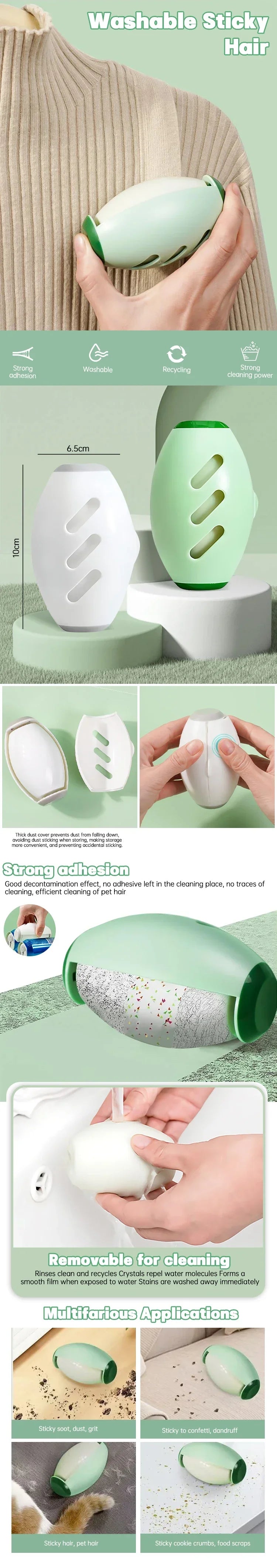 Washable Lint Remover Portable Roller Hair Remover for Clothes Pet，Multifunctional Dust Removal Eliminator Sticky Brush Hair