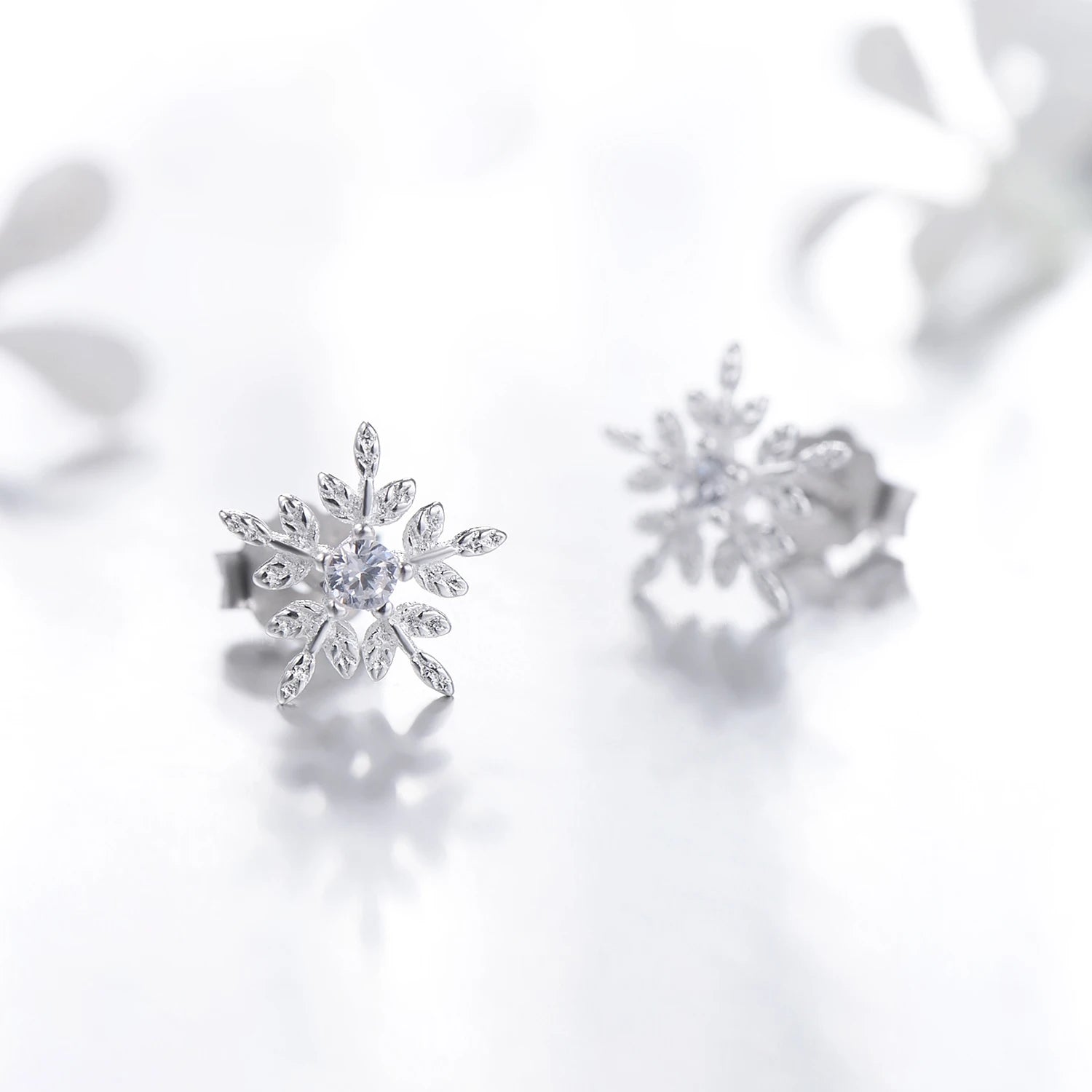 Modian Real 925 Sterling Silver White Snowflake Stud Earrings Cubic Zirconia Jewelry For Women Fashion Sterling Silver Earrings