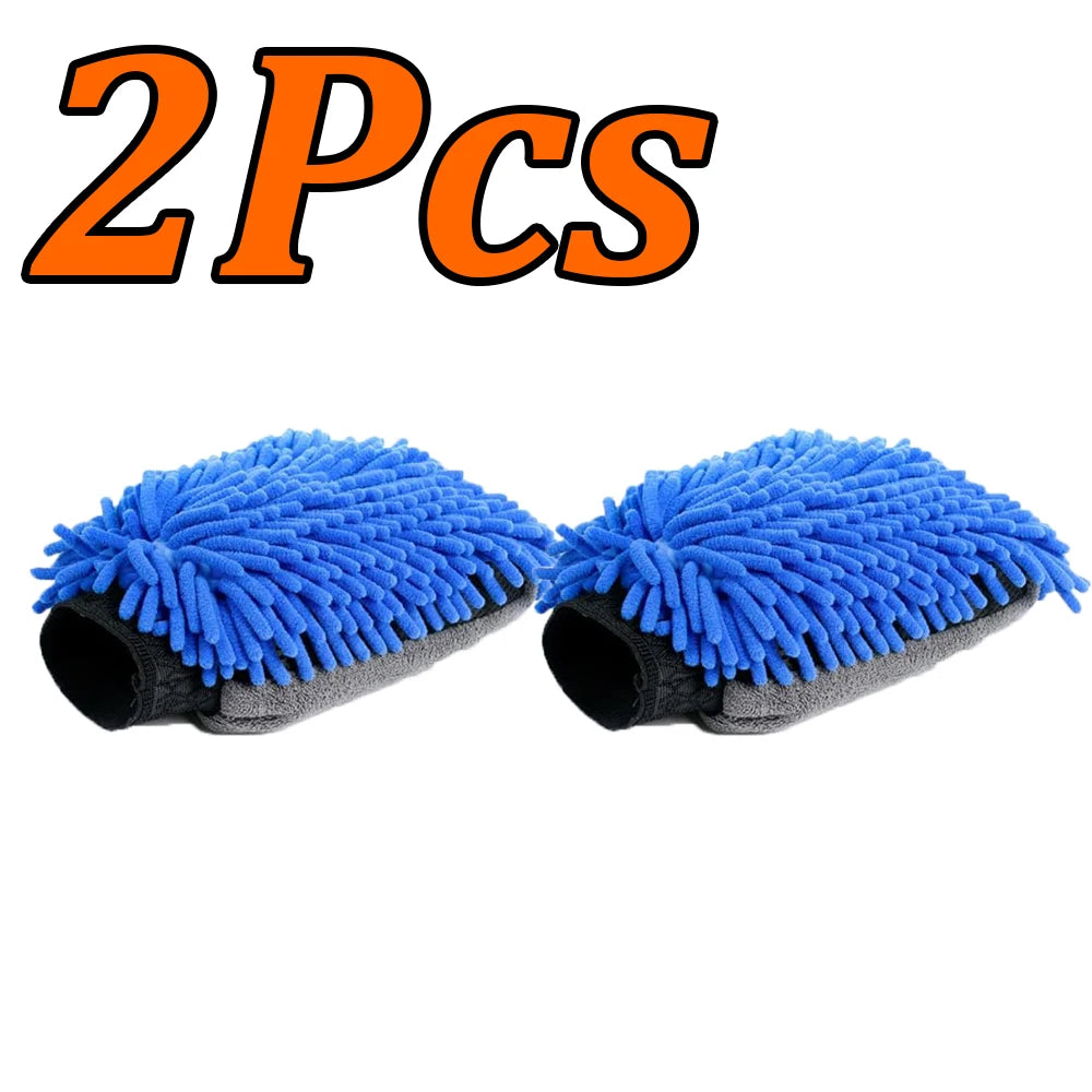 3-1Pcs Car Wash Gloves Microfiber Chenille Gloves Waterproof Car Cleaning Mitt Wax Detailing Brush Auto Care Double-faced Glove