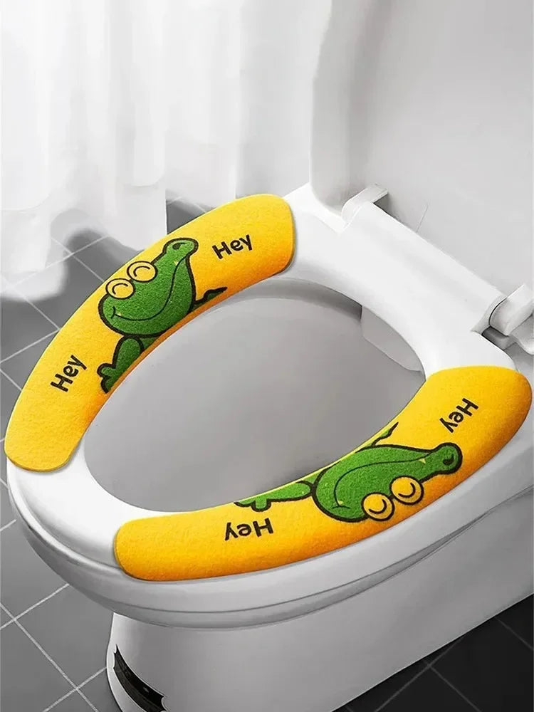 1 Pair Paste Toilet Seat Cover Cartoon Waterproof Reusable Soft Bathroom Toilet Seat Pad Cute Thick Sticky Closes Tool Seat Mat
