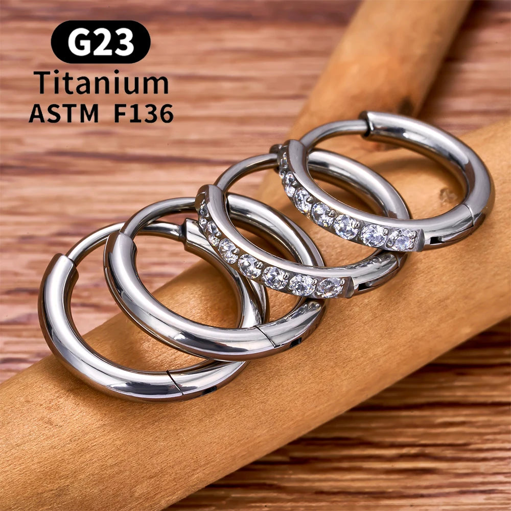 G23 Titanium Earring Hoop CZ Hinged Segment Round Ear Ring for Women Ear Tragus Cartilage Helix Daith Piercing Jewelry