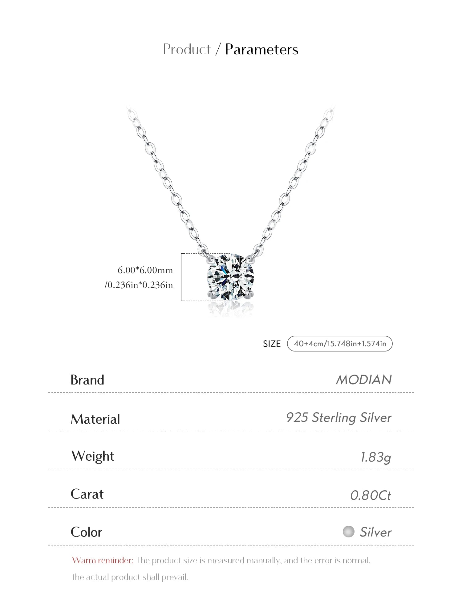 MODIAN Moissanite Pendant Necklace D Color 0.8CT Lab Diamond For Women Wedding Engagement 925 Sterling Silver Fine Jewelry Gift