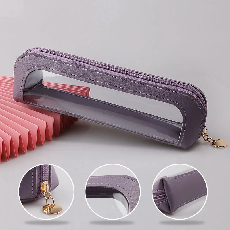 Clear Makeup Bag, PU Leather Travel Makeup Brush Case Portable Transparent Waterproof Cosmetic Organizer Pouch with Zipper