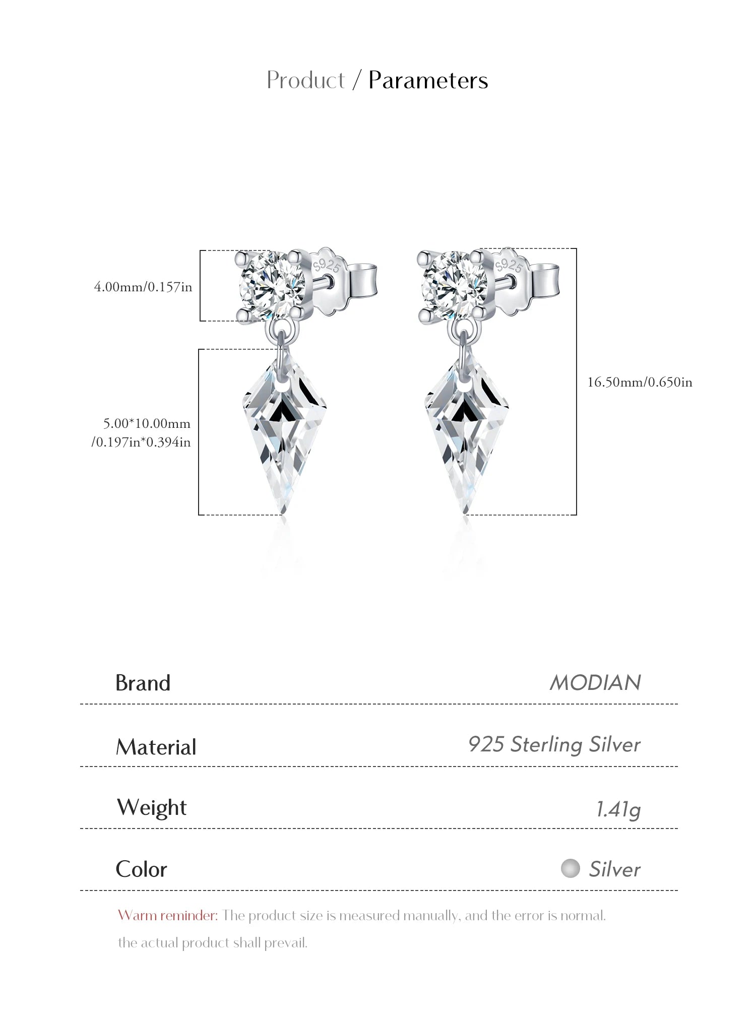 MODIAN 925 Sterling Silver Luxury Sparkling Kite Zirconia Swings Stud Earrings For Women Fine Jewelry Accessories