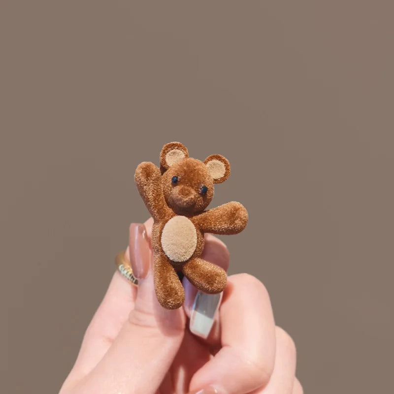 Lovely Little Bear Hair Clips for Women Flocking Bear Metal Hair Clips Korean Style New Product Headwear