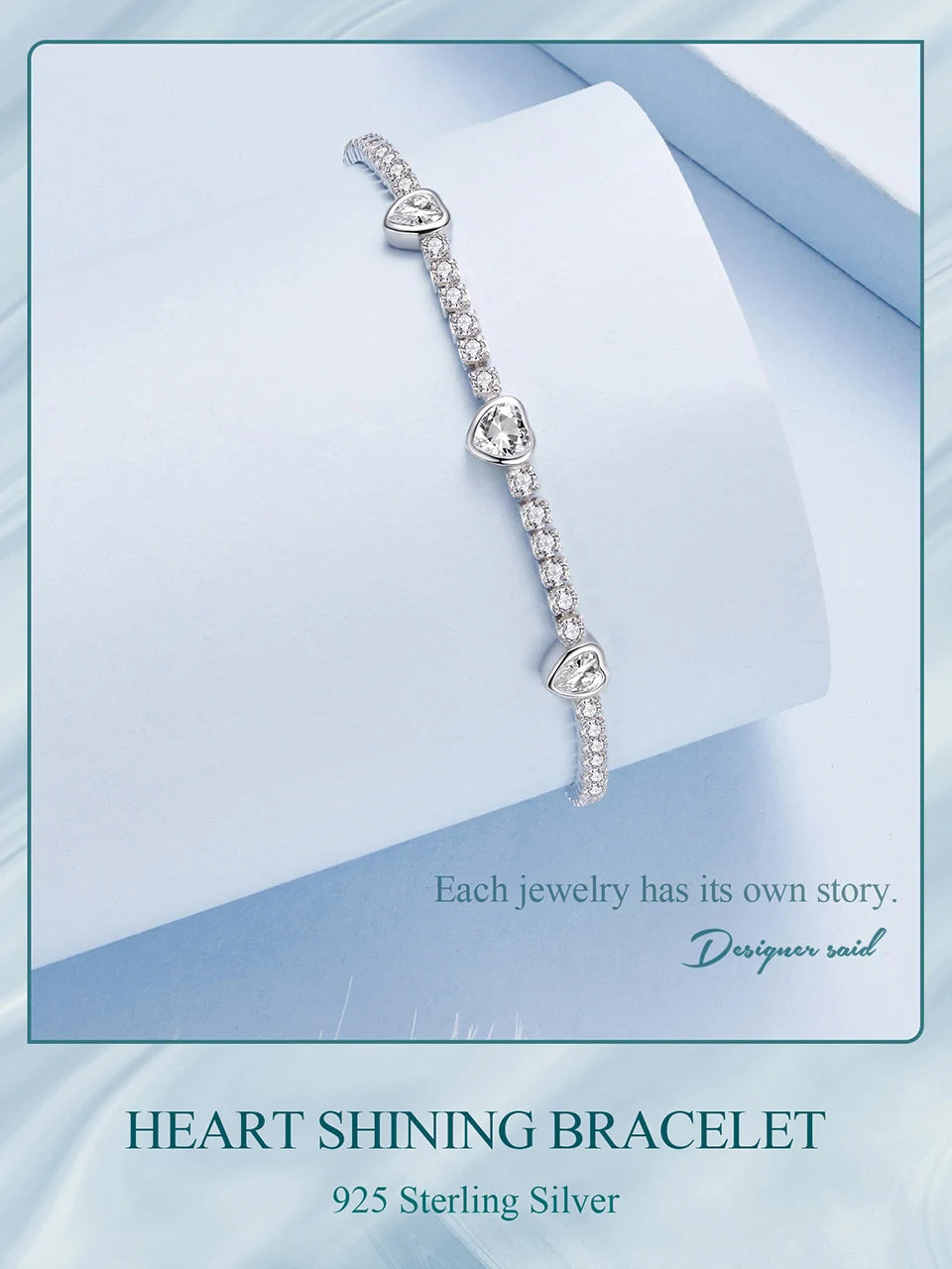 BAMOER 925 Sterling Silver Elegant Heart Bracelets for Women, Adjustable Chain Tennis Bracelet Jewelry Gifts