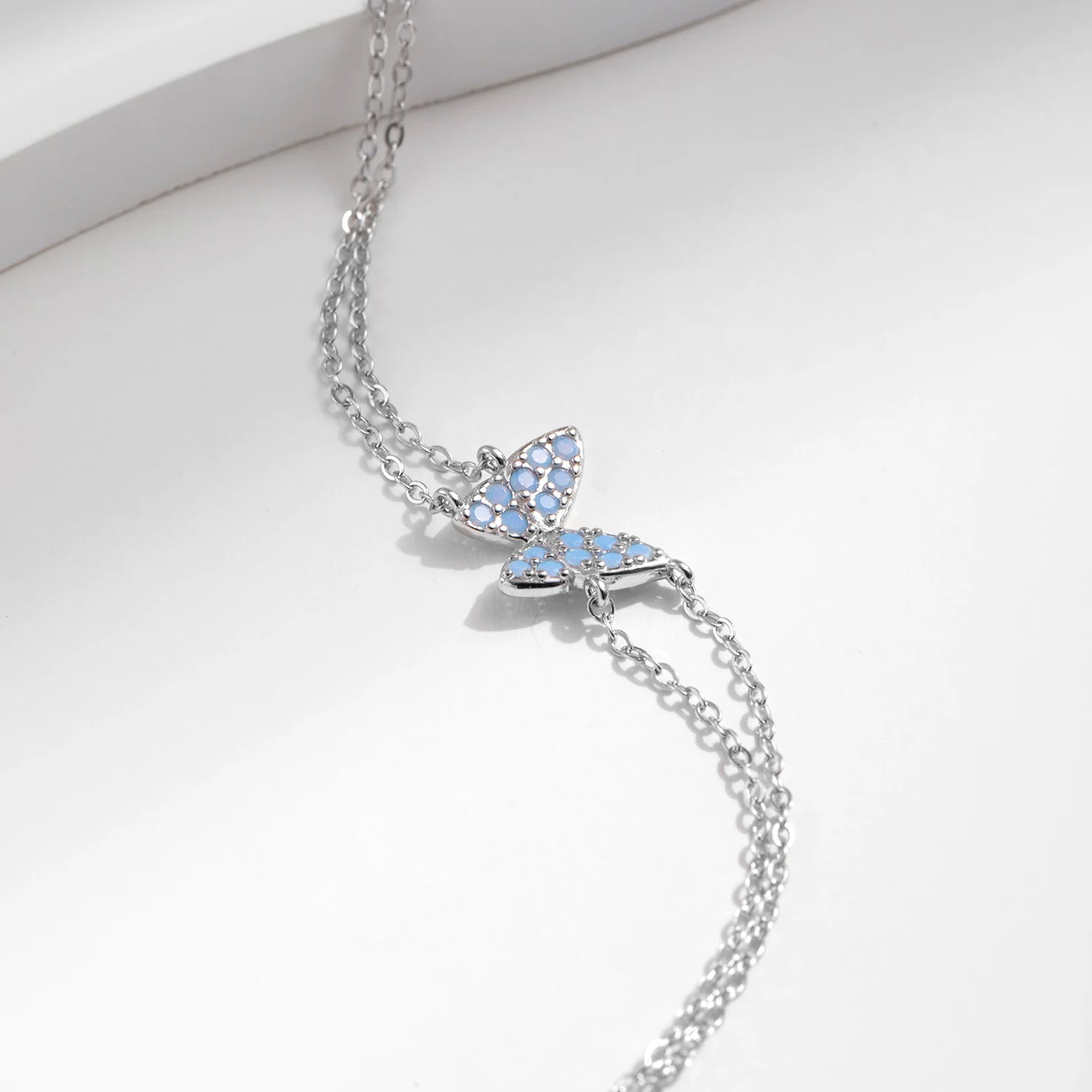 MODIAN Sweet Blue Opal Butterfly Bracelet 925 Sterling Silver Fashion Double Layer Link Chain Bracelets For Women Fine Jewelry