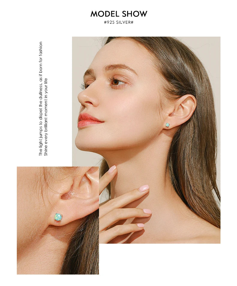 MODIAN 925 Sterling Silver Fashion Stylish Natural Opal Stud Earrings For Women Girl Fine Jewelry Anniversary Gifts Accessories