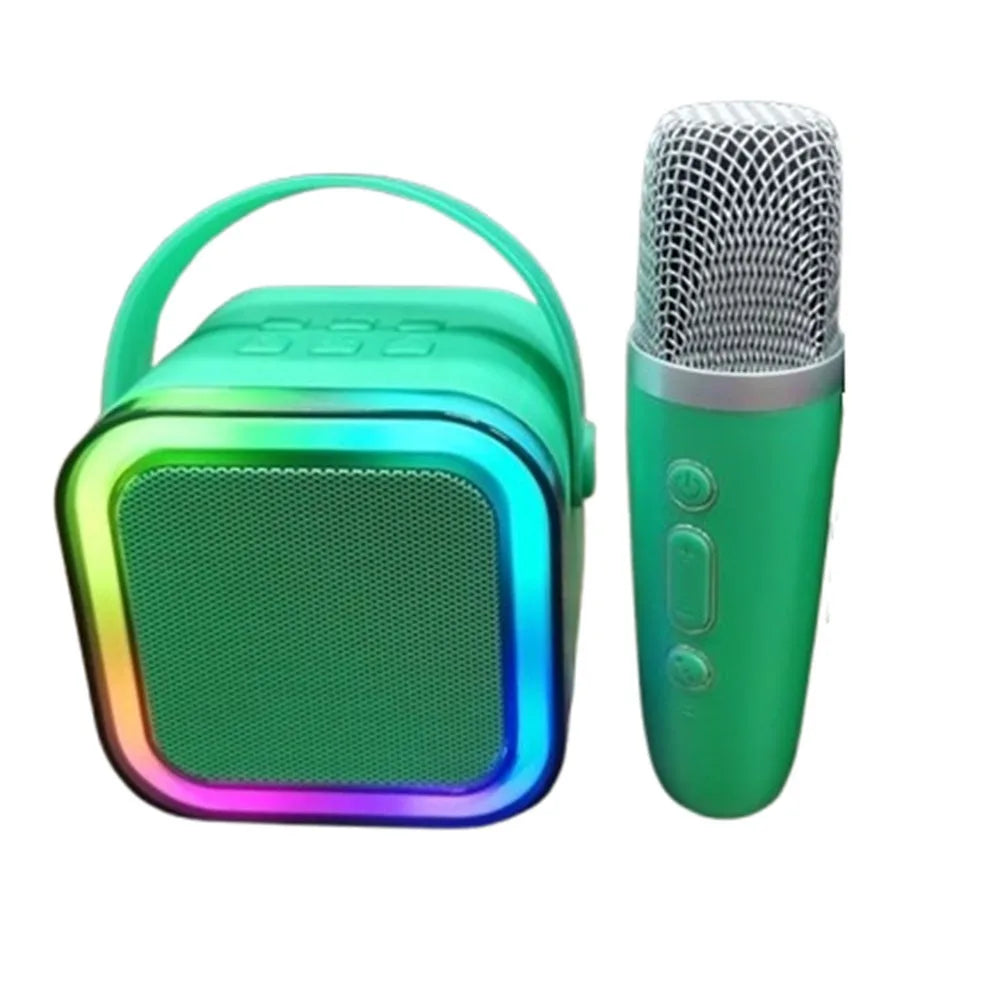 Bluetooth Audio Mini Karaoke Machine K12 with 1/2 Wireless Microphones Portable Bluetooth Speaker Fun Toys RGB Light