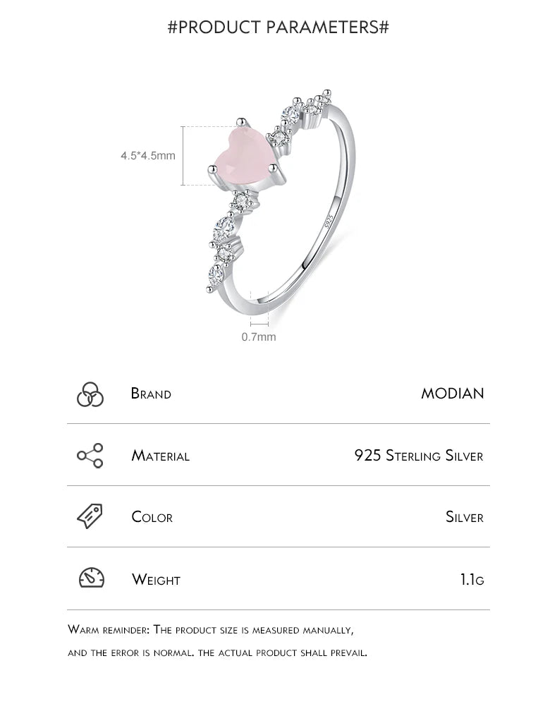 MODIAN 925 Sterling Silver Elegant Pink Crystal Heart Finger Rings For Women Birthday Romantic Gift Fine Jewelry Accessories