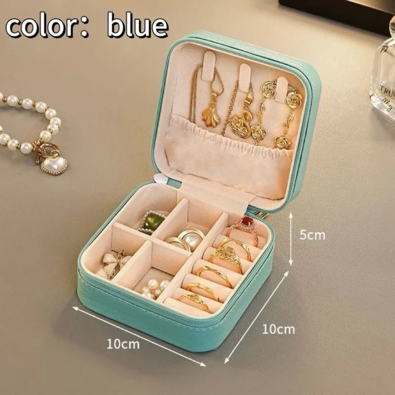 Portable Jewelry Storage Box Travel Organizer Jewelry Case PU Leather Storage Earrings Necklace Ring Jewelry Organizer Display