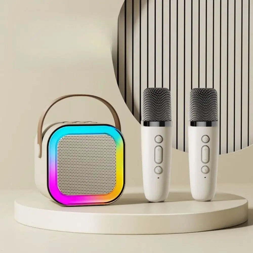 Bluetooth Audio Mini Karaoke Machine K12 with 1/2 Wireless Microphones Portable Bluetooth Speaker Fun Toys RGB Light
