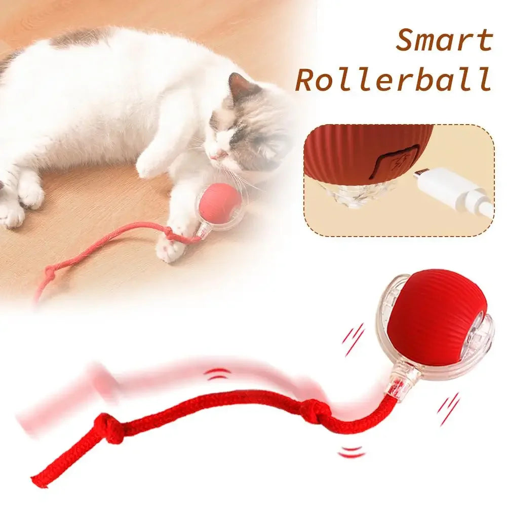 New Cat Interactive Ball Toy Automatic Rolling Ball Faux Tail Rechargeable Smart Pet Electric Toy Dog Cat Training Imitate Mouse