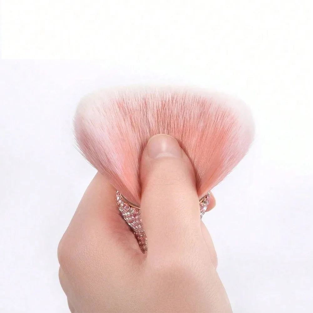 1pc Flat Arched Foundation Brush Whole Body Is Encrusted with Rhinestones Synthetic Hair Professional Powder Brush Makeup Tool