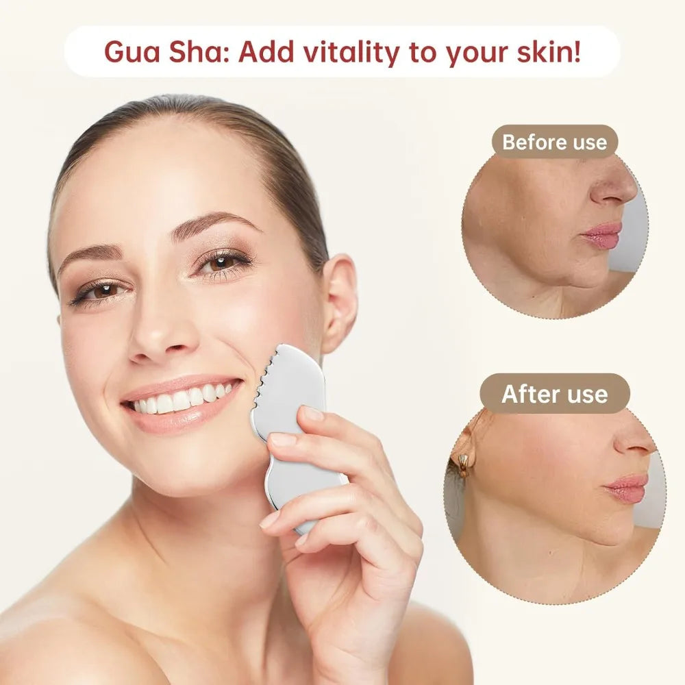 Stainless Steel Gua Sha Facial Tools Metal Detail Gua Sha Stone Body Massager Face Guasha Face Sculpting Tool Skin Care