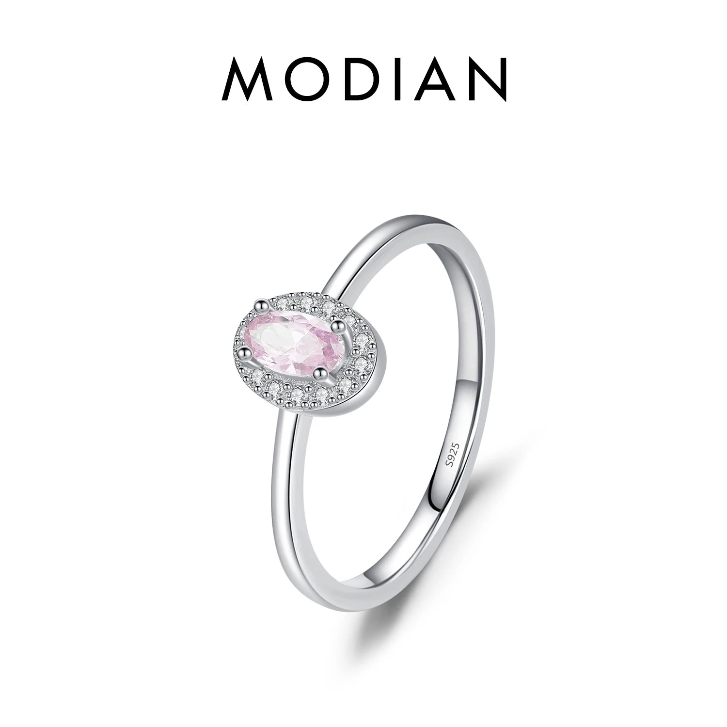 MODIAN Real 925 Sterling Silver Classic Elegant Oval Rainbow Colorful Zirconia Ring For Women Wedding Engagement Fine Jewelry