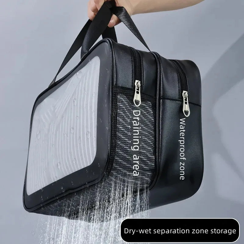 Dry Wet Separation Double Transparent Makeup Bag Portable Cosmetic Organizer Travel Swimming Toiletry Pouch