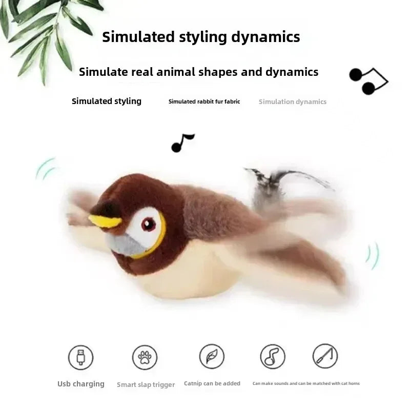 Interactive Cat Toys Rechargeable Slap Birds (can't Fly) Catnip Plush Toys for Cats Pet Flapping Bird Cat Toy Accessories Home