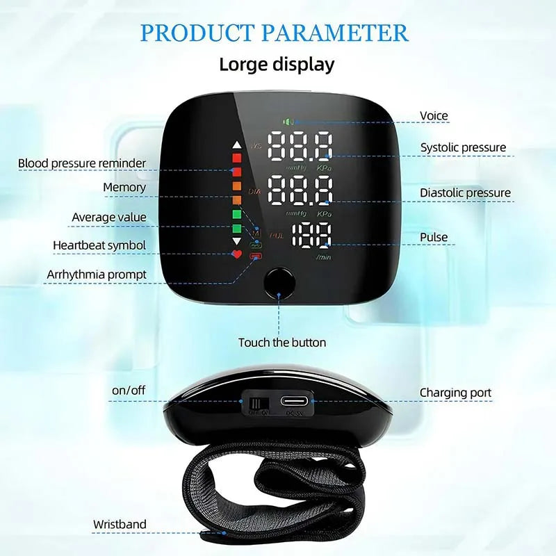 New Touch LED Rechargeable Blood Pressure Wrist Monitor