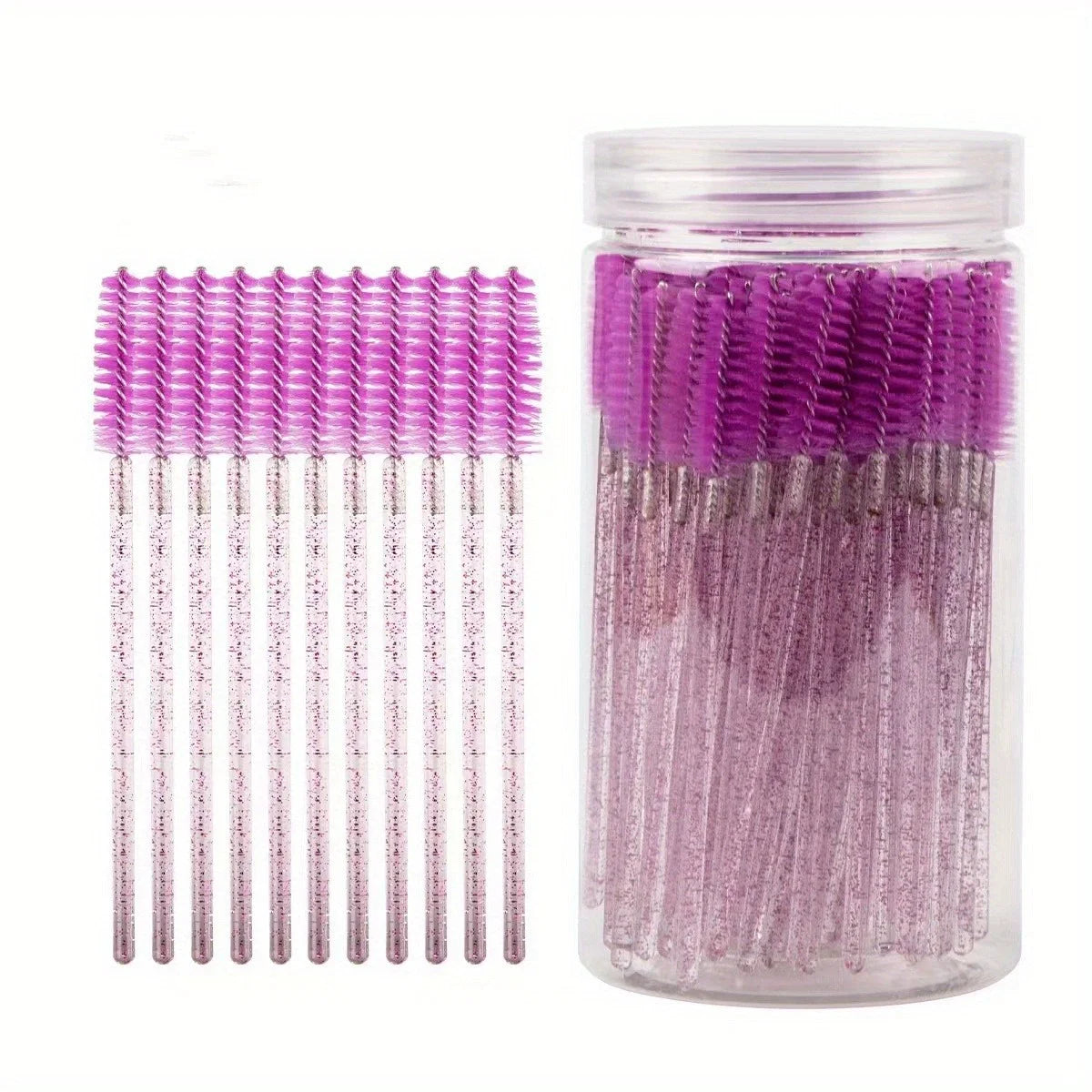 50Pcs Disposable Mascara Wands, Crystal Eyebrow Spoolies Brush for Eyelash Extensions Lash Brushes with Container Makeup Tools