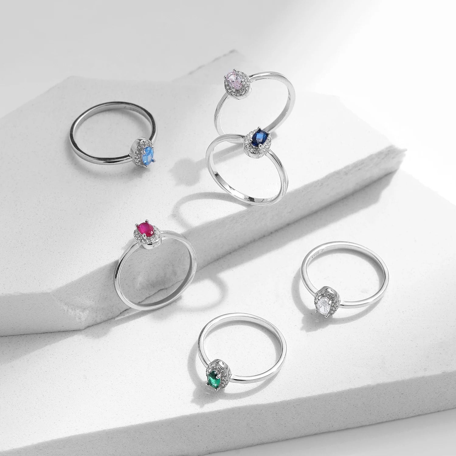 MODIAN Real 925 Sterling Silver Classic Elegant Oval Rainbow Colorful Zirconia Ring For Women Wedding Engagement Fine Jewelry