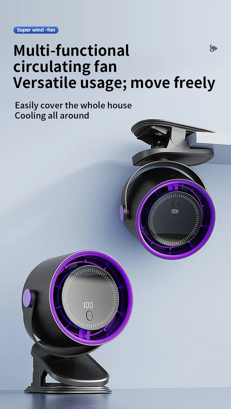 Multi-functional Circulating Fan With Clip 3-in-1 Turbo Fan Electric High-speed Clip Fan 100 levels of free adjustment Mini Fan