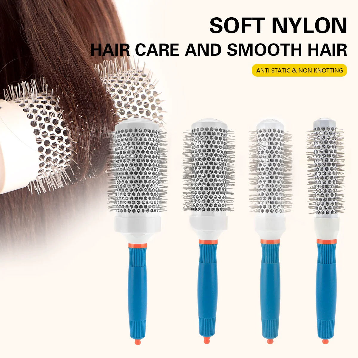 Professional Salon Hair Styling Brush Round Barrel Curly Hair Comb Hairdressing Comb Wet and Dry Dual Use Hairbrush Roller Tools
